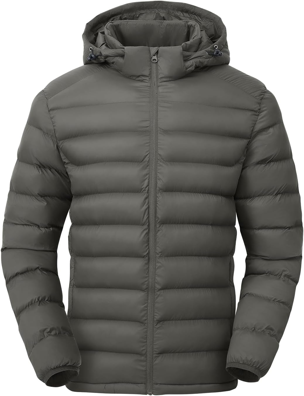 Men's Lightweight Puffer Jackets Detachable Hood Water-Resistant Casual Winter Coat Hooded Insulated for Travel Ski
