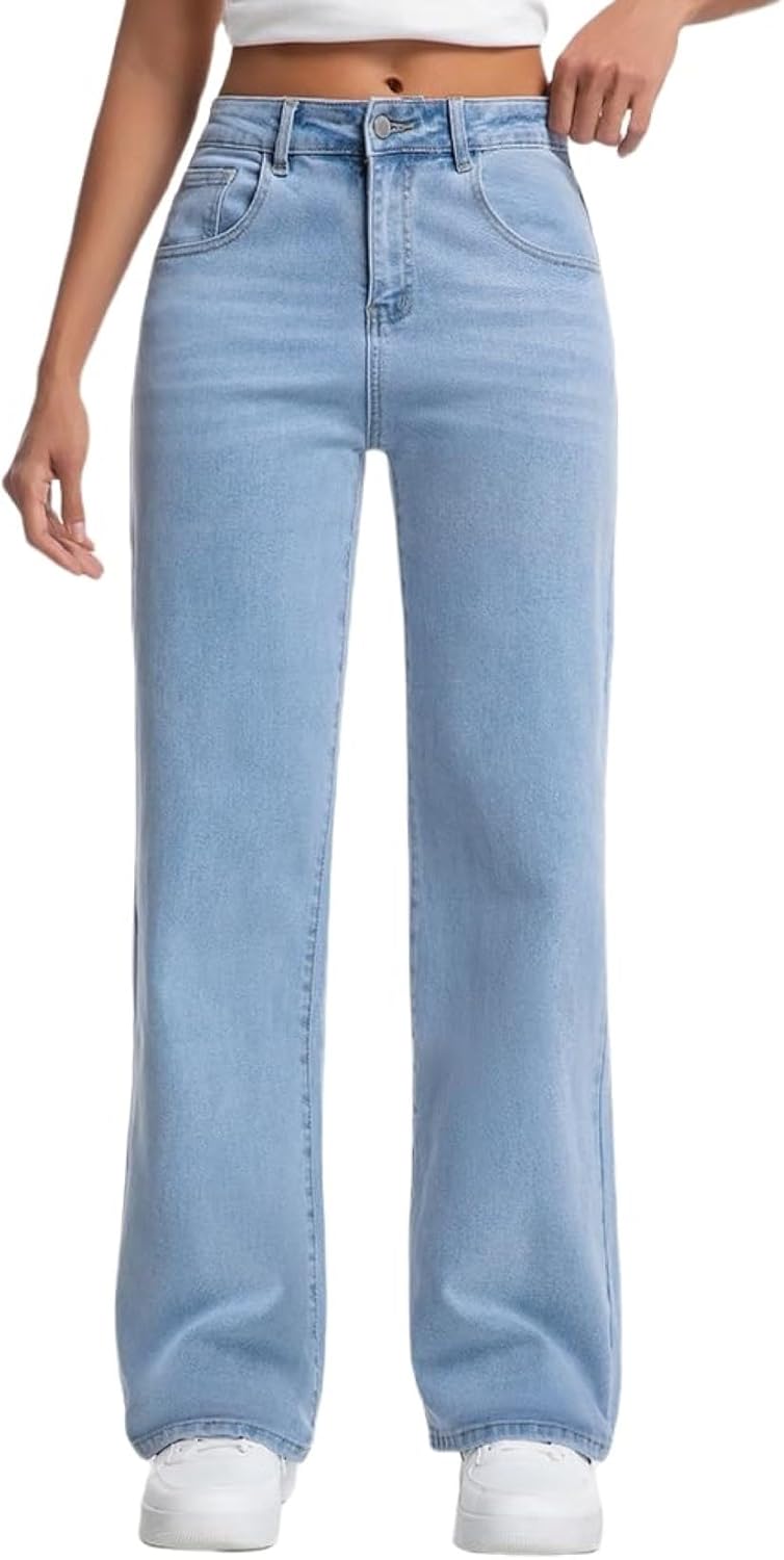 Straight Leg Jeans for Women,High Waisted Wide Leg Loose Stretchy Boyfriend Denim Pants Baggy Jeans for Women