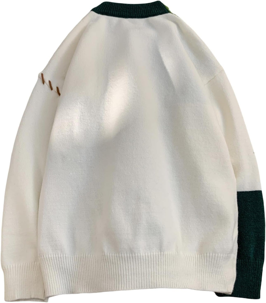 Patchwork Sweater Mens Colorblock Jumper Cable Knitted Pullover Oversized