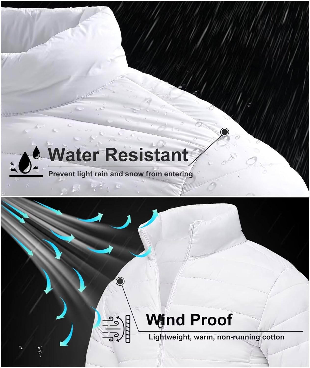 Mens Winter Coats Thermal Lightweight Puffy Jackets Men Waterproof Warm Puffer Coat with Zip Pockets