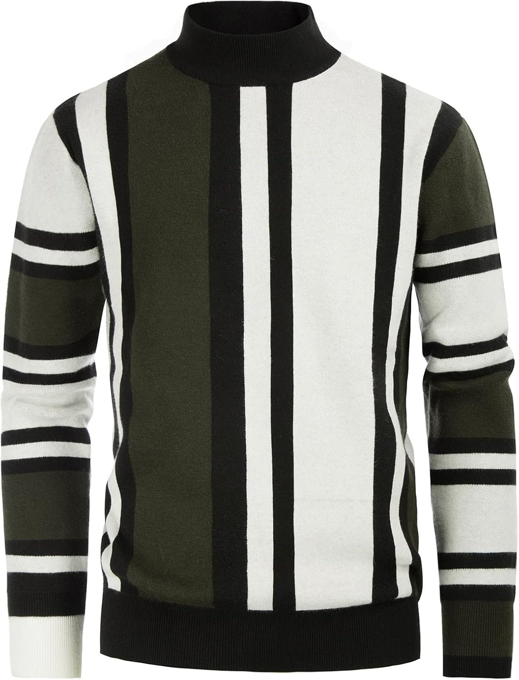 Mens Mock Turtleneck Sweater Vintage Striped Pullover Sweater Fashion Jumper Sweater