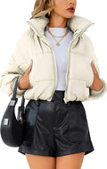 Women Lightweight Warm Cropped Jacket Zipper Puffer Jacket Quilted Short Down Coat