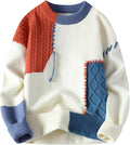 Patchwork Sweater Mens Colorblock Jumper Cable Knitted Pullover Oversized