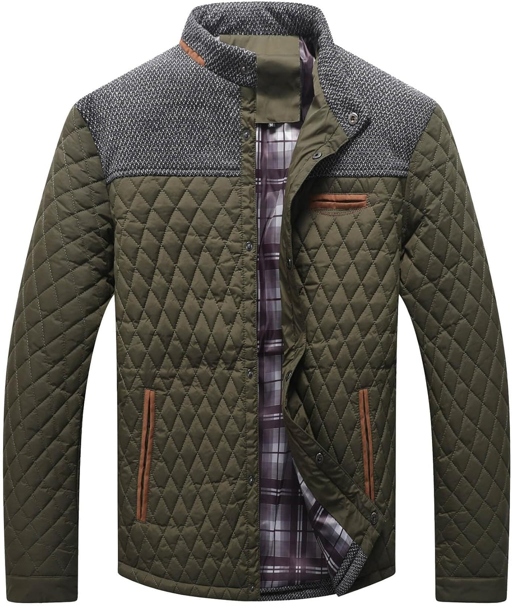 Men's Diamond Quilted Puffer Down Jacket Lightweight Business Casual Button Down Shirts