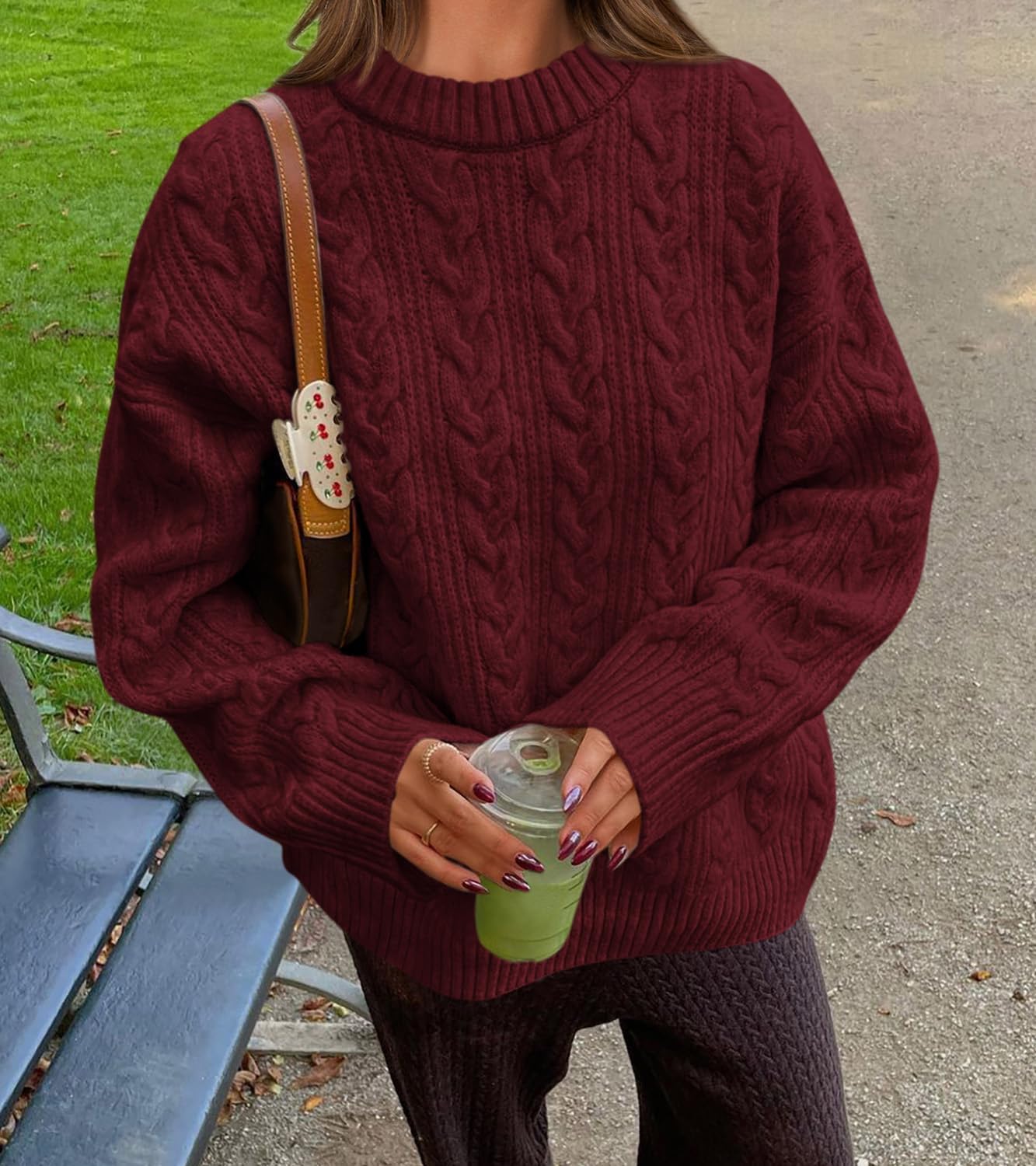 Women's Oversized Sweaters Crewneck Cable Knit Pullover Casual Loose Fall Outfits Fashion Clothes 2025