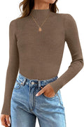 Women's 2025 Fall Long Sleeve Turtleneck T Shirt Ribbed Knit Sweater Slim Fit Basic Casual Tee Tops
