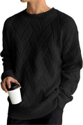 Men's Crewneck Sweaters Casual Textured Pullover Sweaters with Diagonal Jacquard Pattern