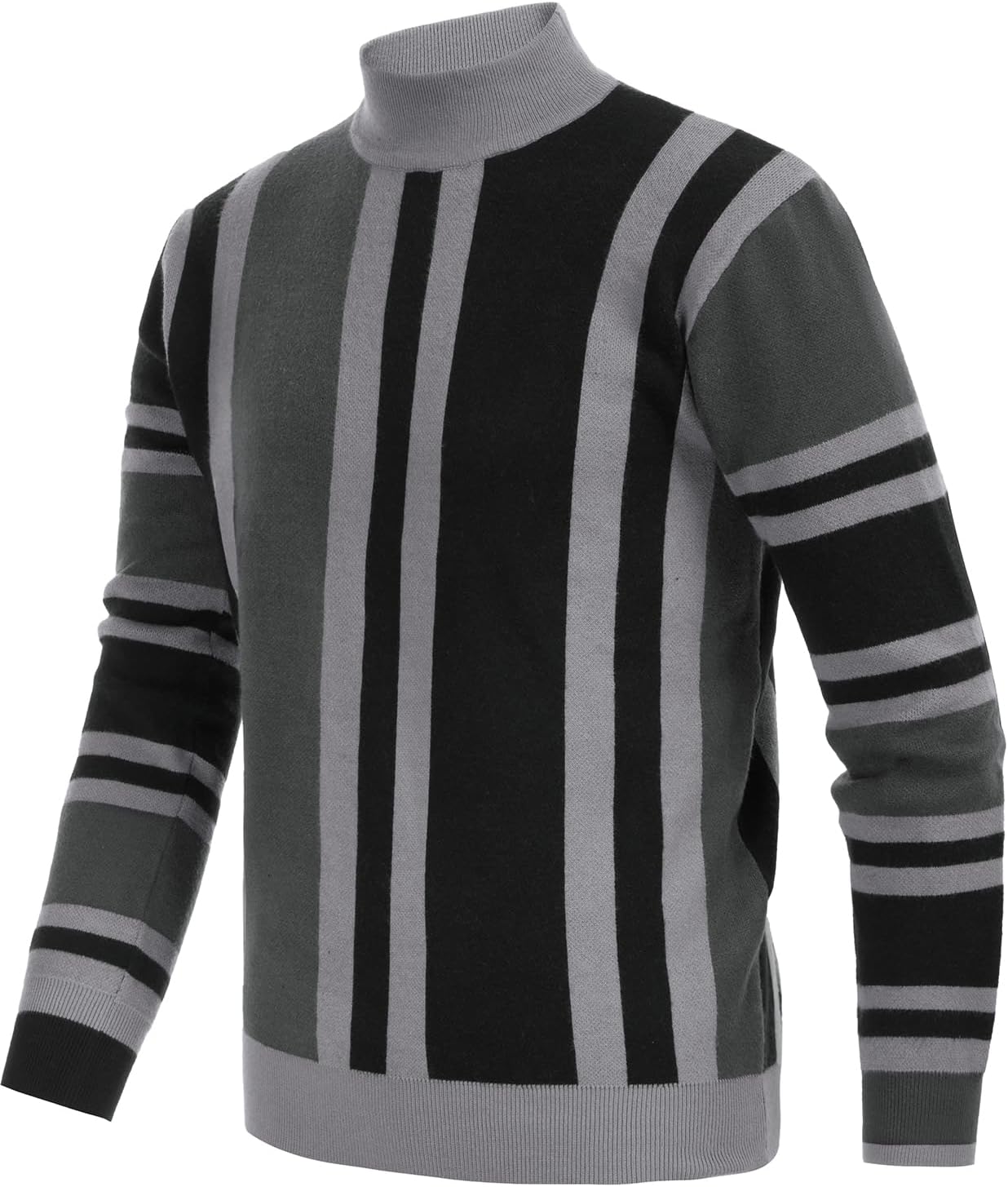 Mens Mock Turtleneck Sweater Vintage Striped Pullover Sweater Fashion Jumper Sweater