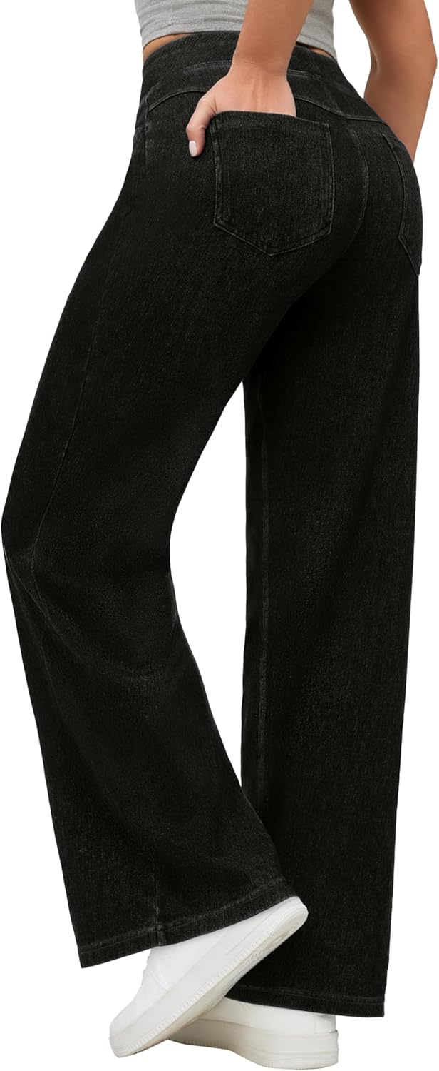 Wide Leg Jeans Woman High Waisted Pull On Baggy Jeans for Women Stretchy Trendy Womens Jean Straight Casual Denim Pants