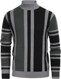 Mens Mock Turtleneck Sweater Vintage Striped Pullover Sweater Fashion Jumper Sweater
