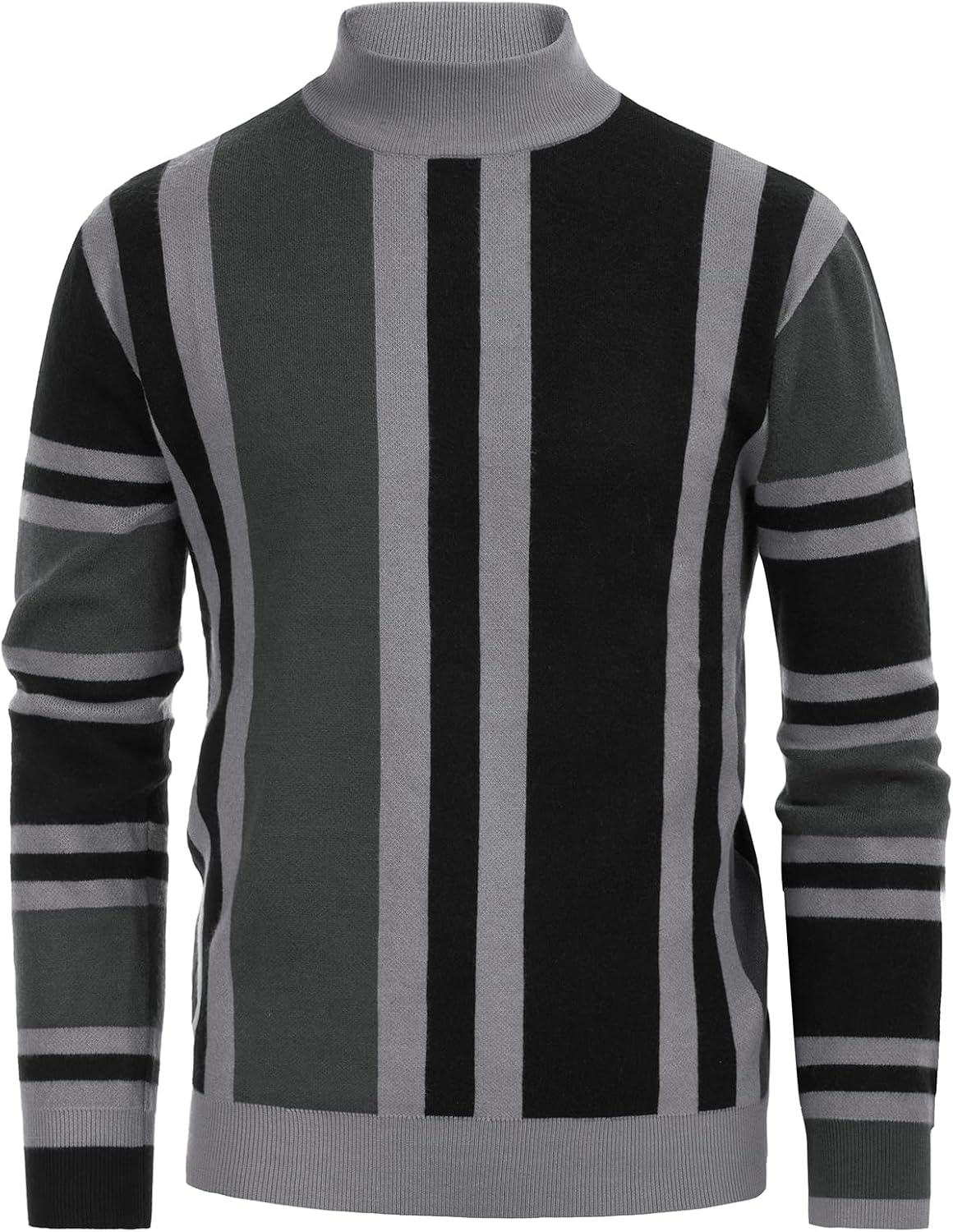 Mens Mock Turtleneck Sweater Vintage Striped Pullover Sweater Fashion Jumper Sweater