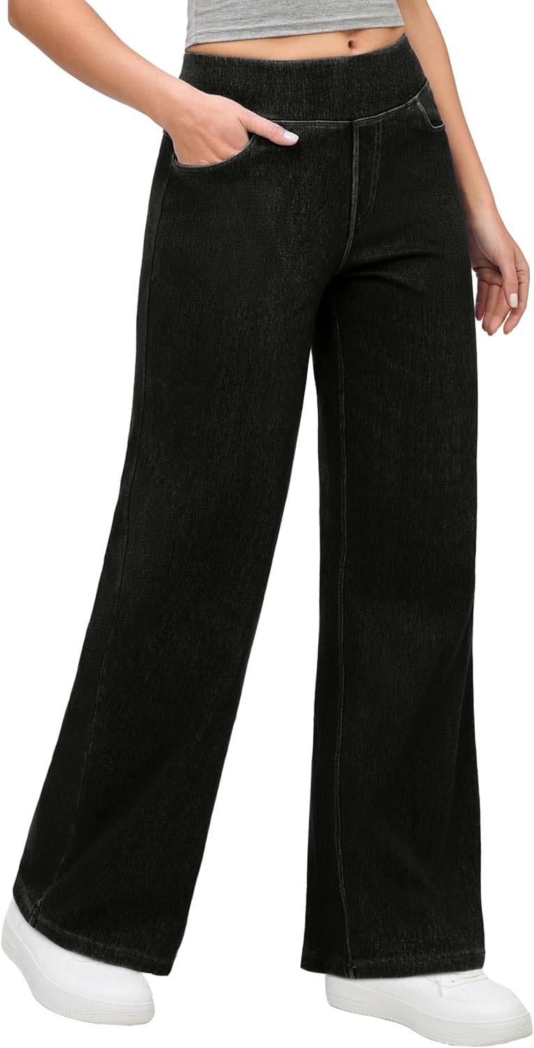 Wide Leg Jeans Woman High Waisted Pull On Baggy Jeans for Women Stretchy Trendy Womens Jean Straight Casual Denim Pants