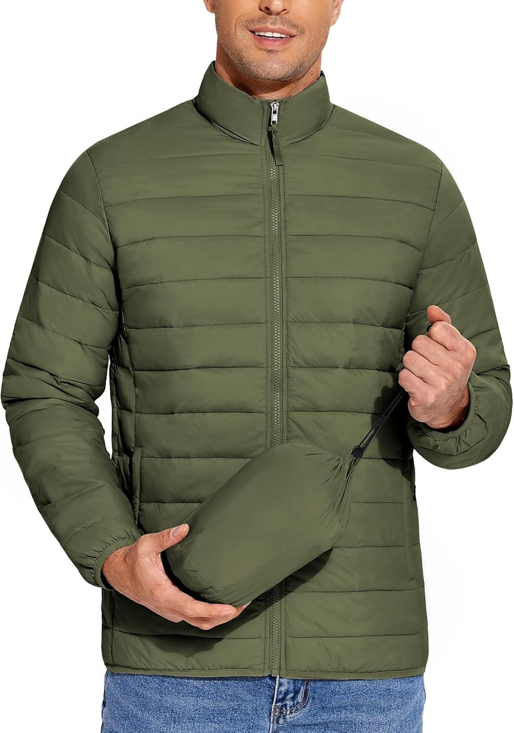 Mens Puffer Jacket Packable Lightweight Jackets Winter Coat Windproof Zipper Down Jacket