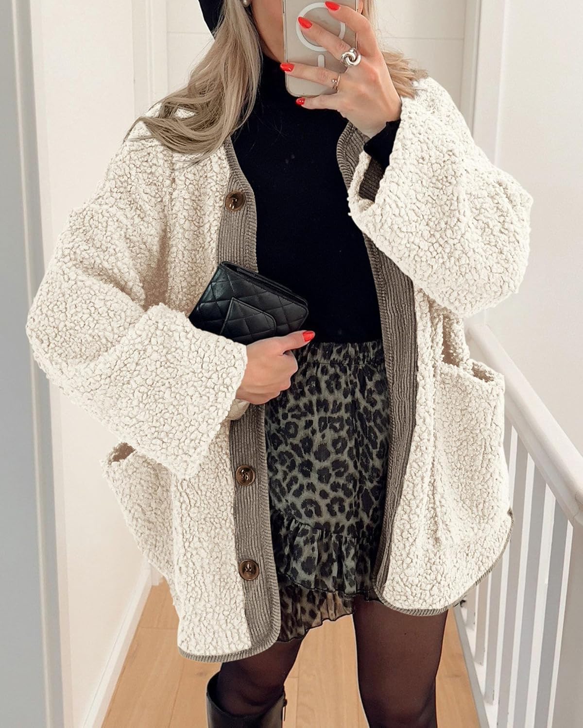 Women's 2025 Winter Coats Long Sleeve Button up Fuzzy Sherpa Fleece Jackets Outerwear Fall Fashion Clothes