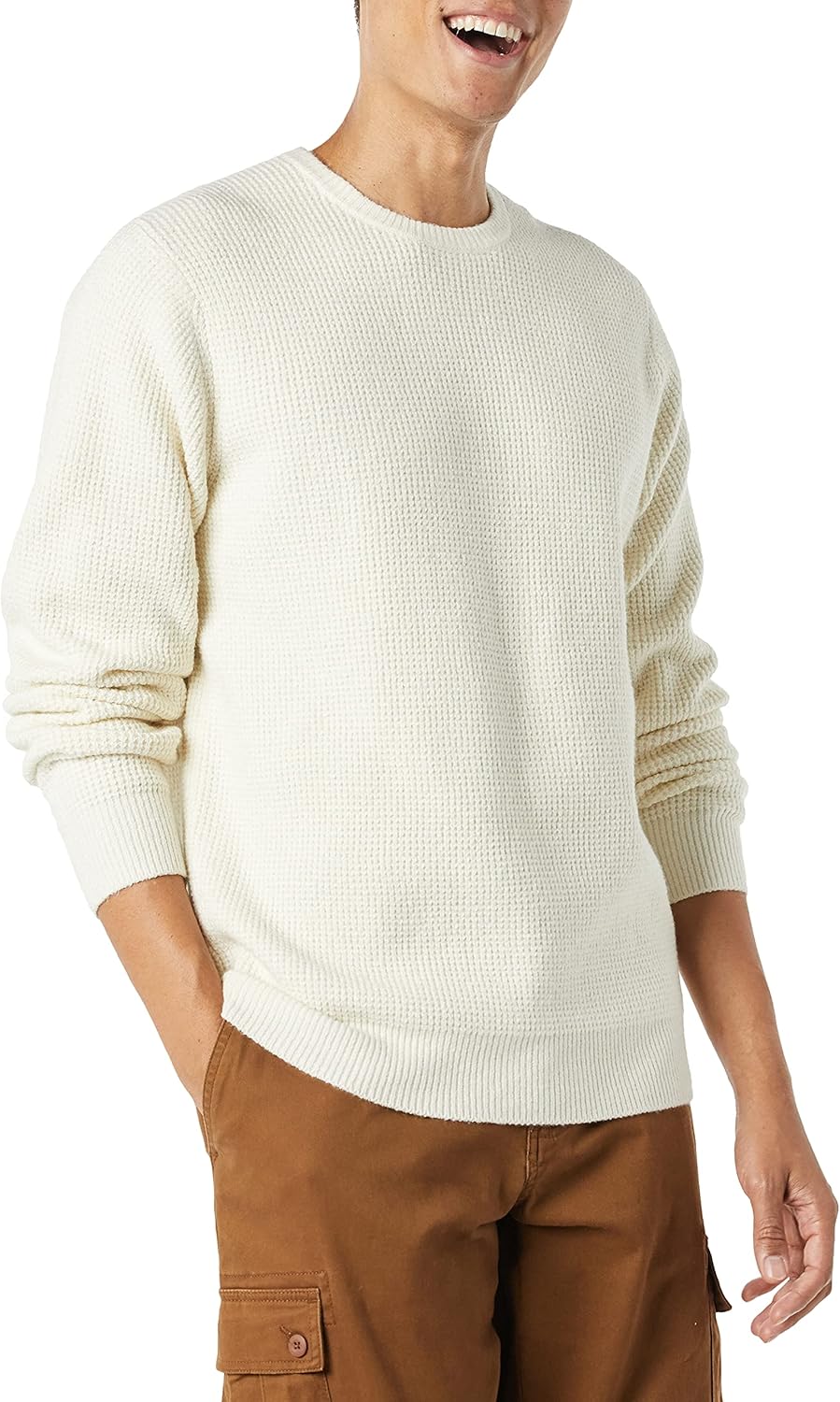 Men's Long-Sleeve Soft Touch Waffle Stitch Crewneck Sweater