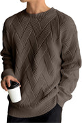 Men's Crewneck Sweaters Casual Textured Pullover Sweaters with Diagonal Jacquard Pattern
