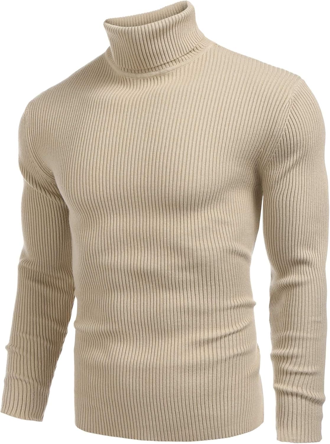 Mens Ribbed Slim Fit Knitted Pullover Casual Turtleneck Sweater