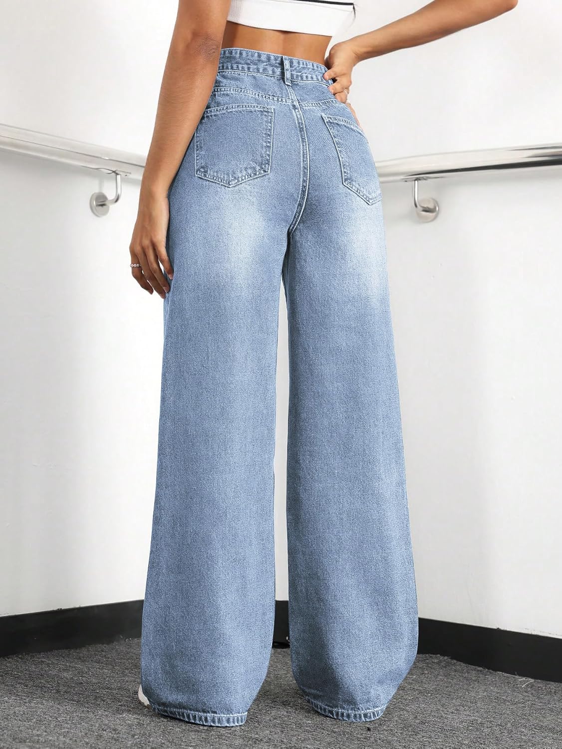 Straight Leg Jeans for Women,High Waisted Wide Leg Loose Stretchy Boyfriend Denim Pants Baggy Jeans for Women