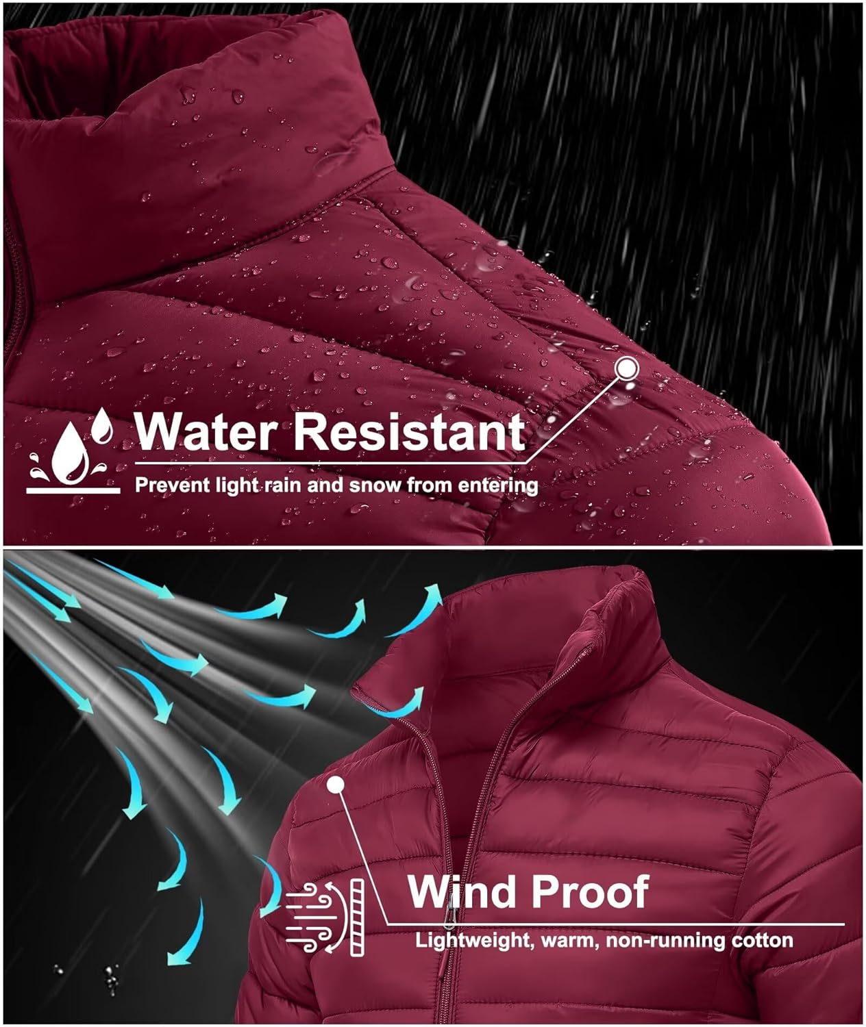 Mens Winter Coats Thermal Lightweight Puffy Jackets Men Waterproof Warm Puffer Coat with Zip Pockets