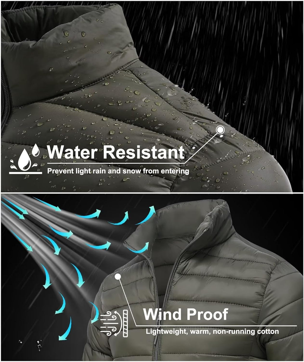 Mens Winter Coats Thermal Lightweight Puffy Jackets Men Waterproof Warm Puffer Coat with Zip Pockets