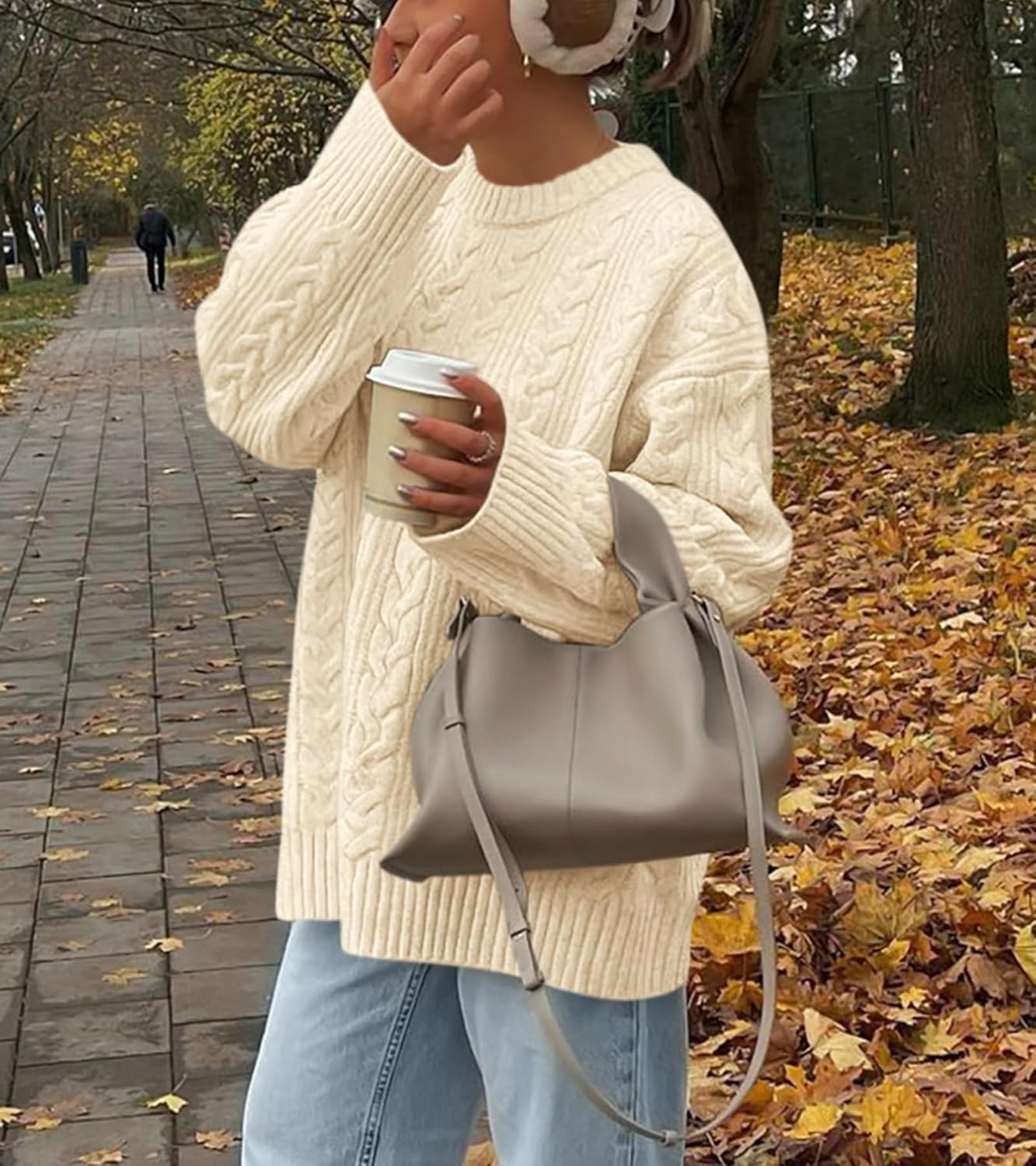 Women's Oversized Sweaters Crewneck Cable Knit Pullover Casual Loose Fall Outfits Fashion Clothes 2025