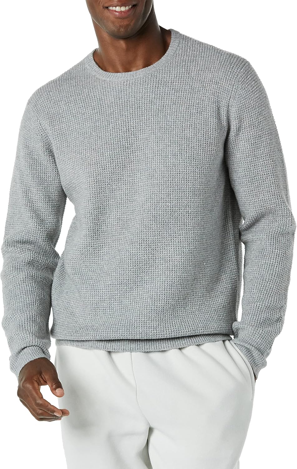 Men's Long-Sleeve Soft Touch Waffle Stitch Crewneck Sweater